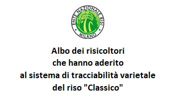 Pubblicato l'Albo dei risicoltori di riso classico