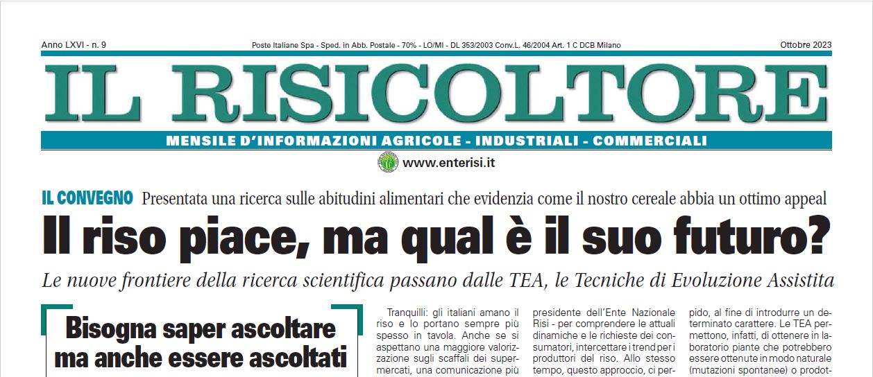 Pubblicato on-line Il Risicoltore di Ottobre 2023