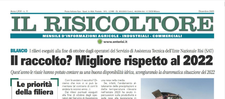 Pubblicato on-line Il Risicoltore di Dicembre 2023