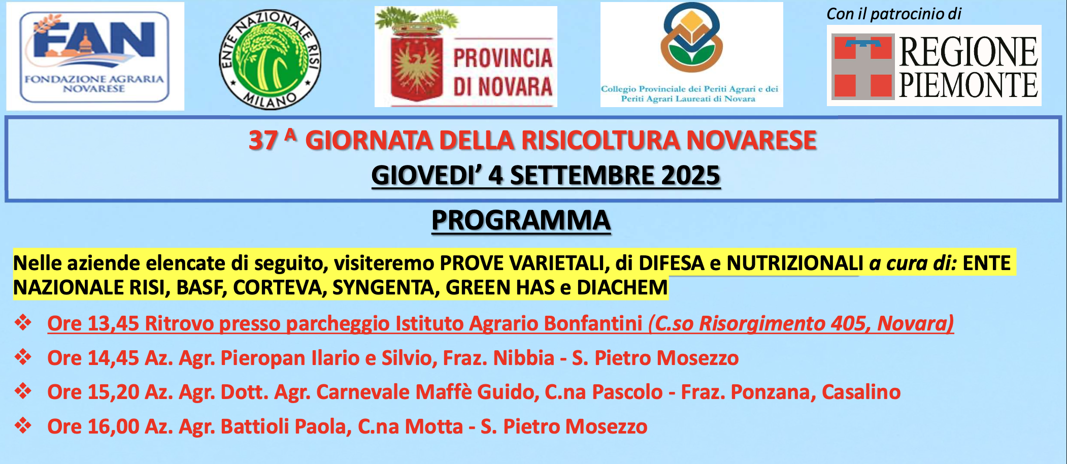 37^ Giornata della Risicoltura Novarese