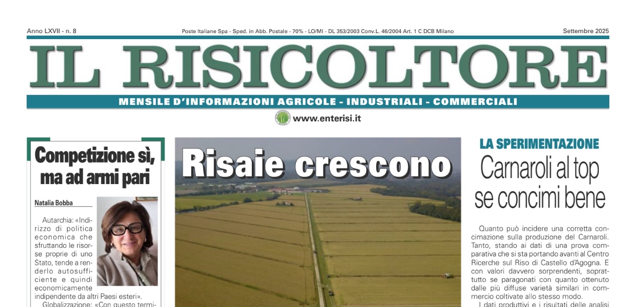 Pubblicato on-line Il Risicoltore di settembre 2025