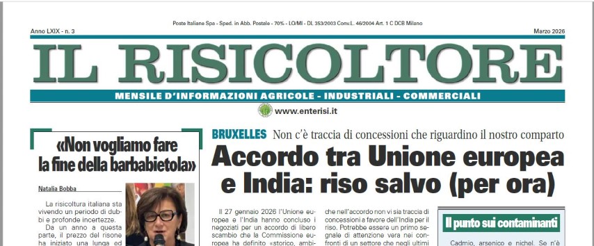 Pubblicato on-line Il Risicoltore di marzo 2026